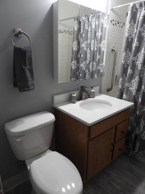 The upstairs bathroom after the remodel.